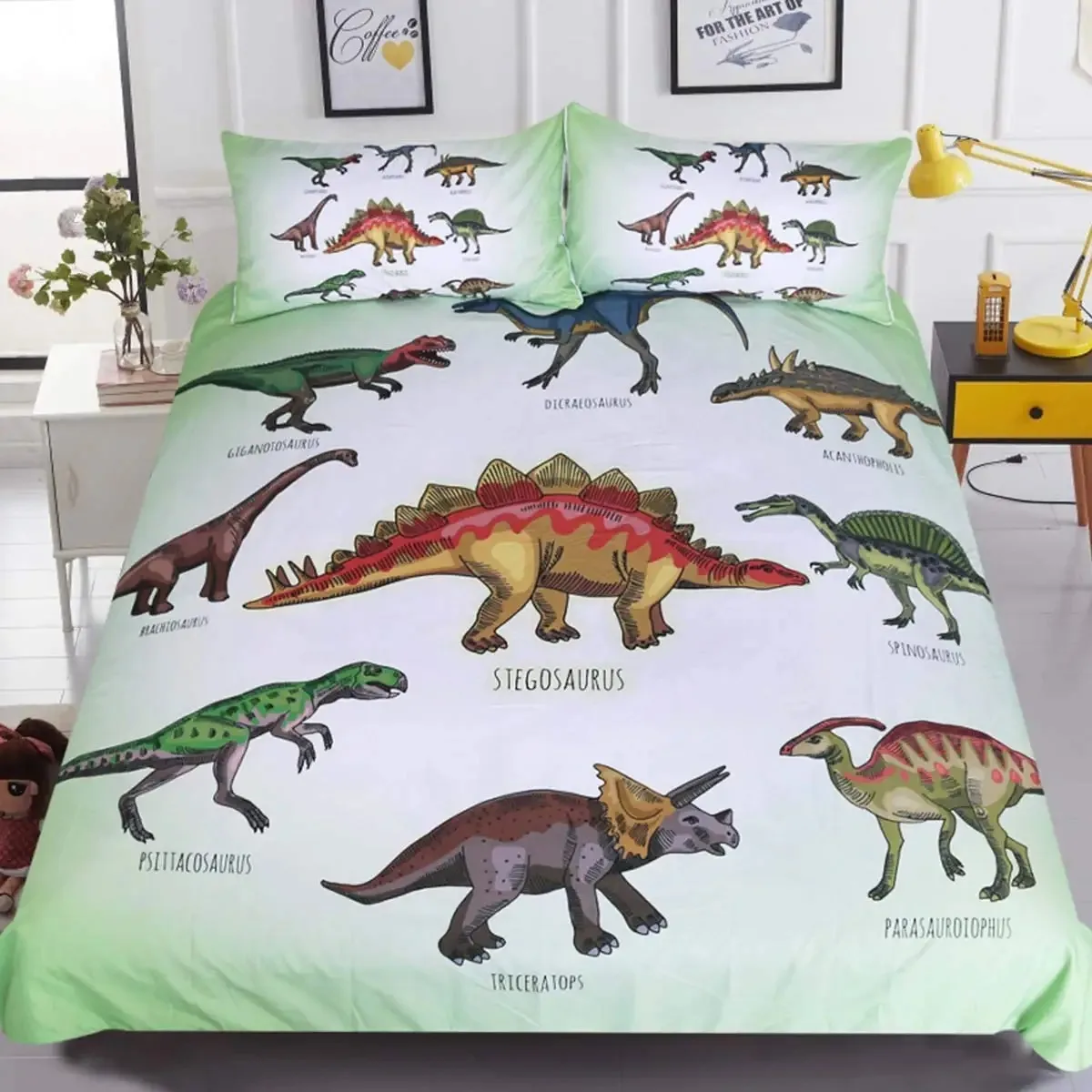 Dinosaur Duvet Cover Set Cartoon Cute Duvet Cover Boy Bedding Set Dino Comforter Cover Set Soft Dinosaur Animal Teen Bedroom