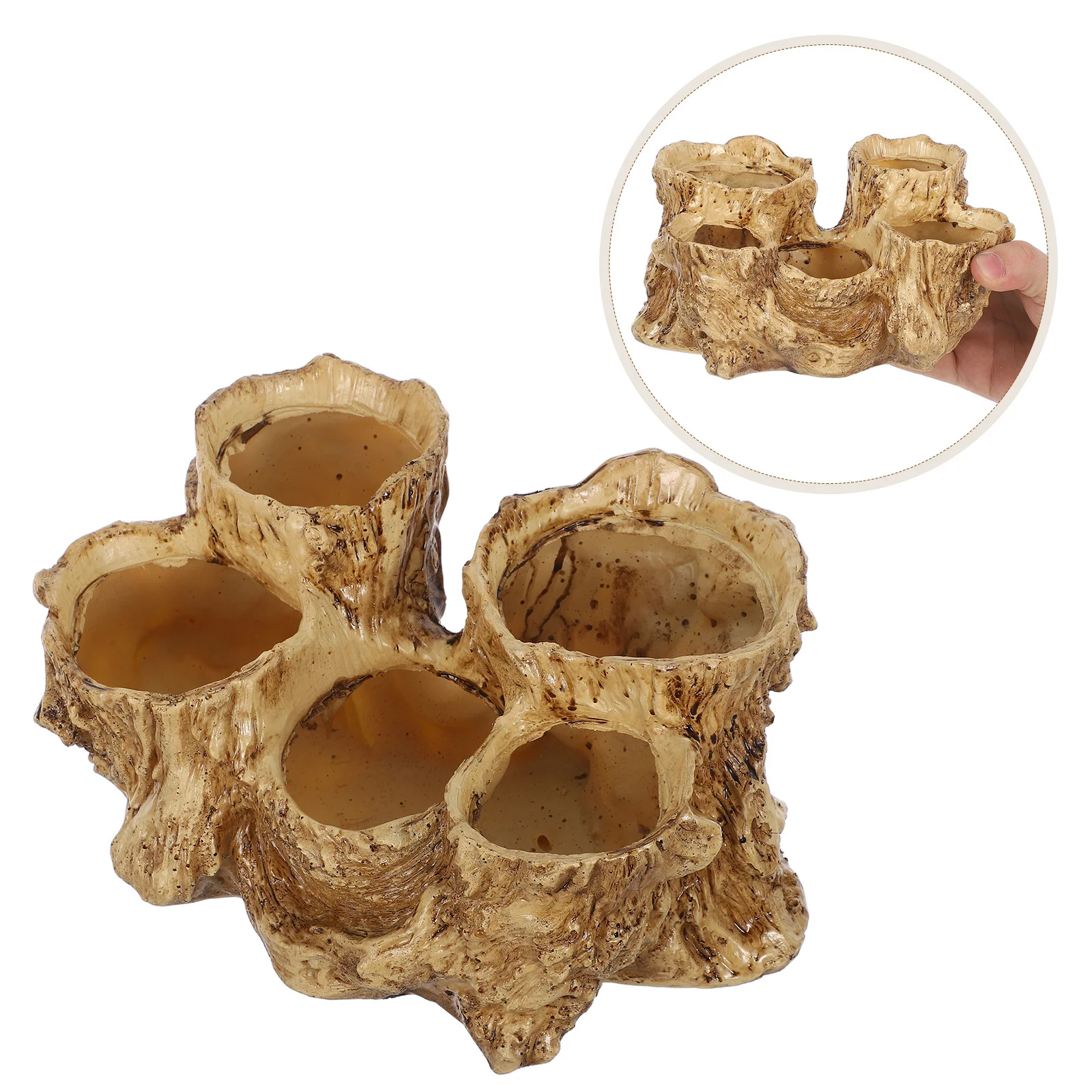 

Tree Root Shaped Succulent Planter with Six Planting Holes Resin Imitation Wood Finish Indoor Garden Cactus Container with