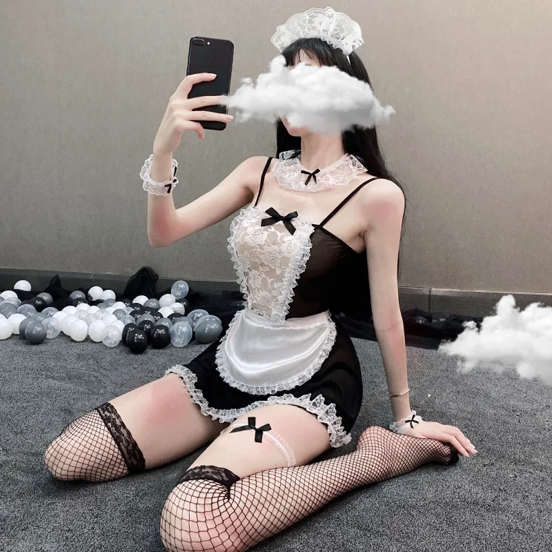 Sexy Lingerie Women Cosplay Lolita Uniform French Apron T panties Maid Babydoll Dress Erotic Underwear Role Play Costumes sets