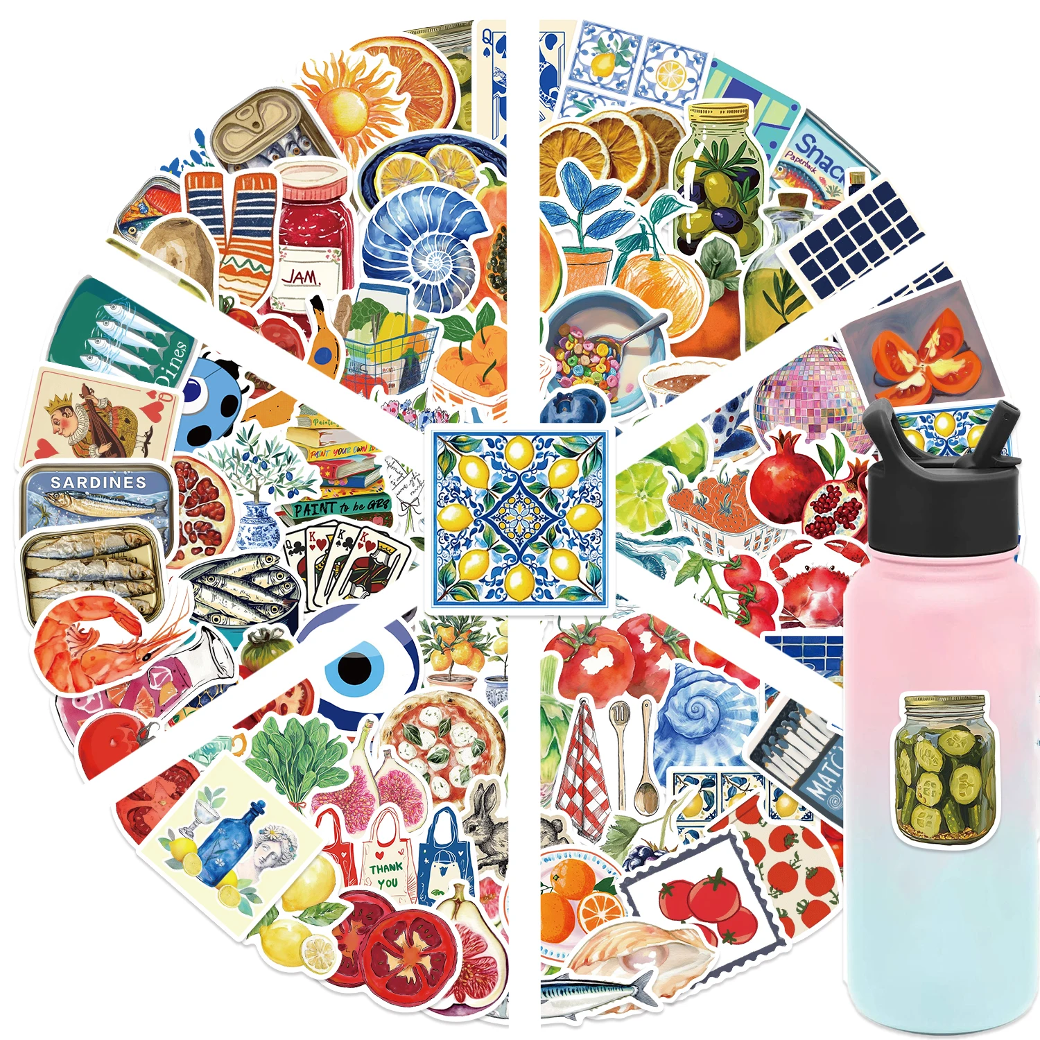 100 pçs mediterrâneo tomate retro pvc adesivos decalques decorativos para laptops manuais casos de telefone celular cozinha viagem