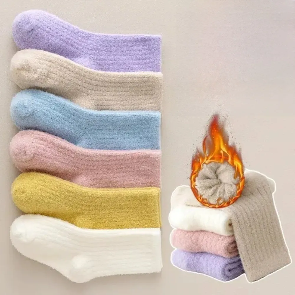 4 Pairs 4 Pairs Warm Socks Fleece Lined Thickened Design Fleece Socks Mid-Calf Length Autumn Winter Use
