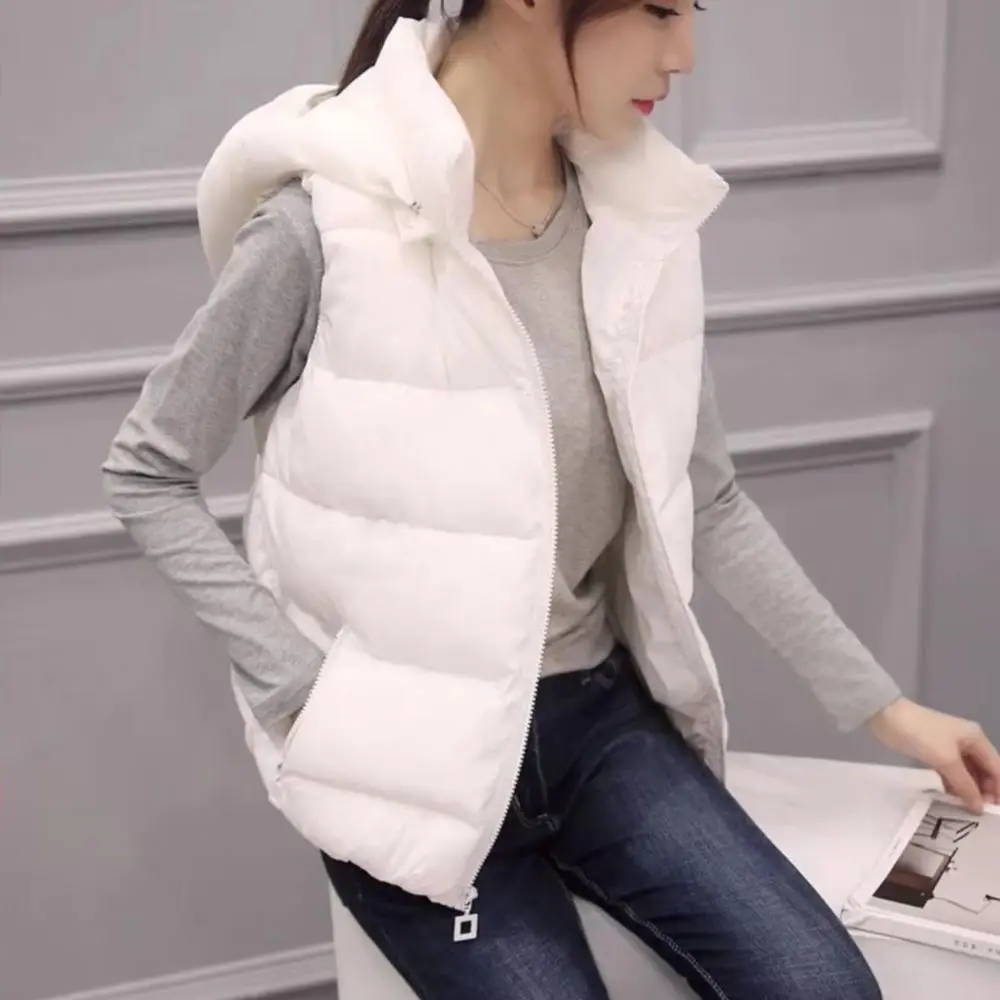 

Women Winter Cotton Coat Hooded Neck Protection Thickened Padded Detachable Hood Short Type Windproof Zipper Pocket Zip-up Waist