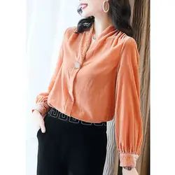 Elegant V-Neck Solid Color Lantern Sleeve Blouse Women Clothing 2022 Autumn New Oversized Loose Casual Pullovers Commute Shirt