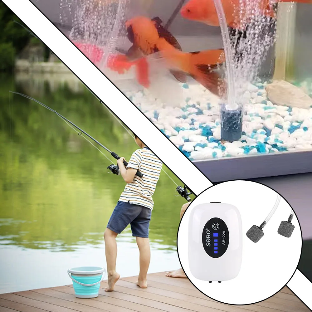 Fish Tank Aquarium Oxygen Air Pump Compressor Small Portable Exhaust Ultra Silent Indoor Outdoor Fishing USB Charging 4800mAh