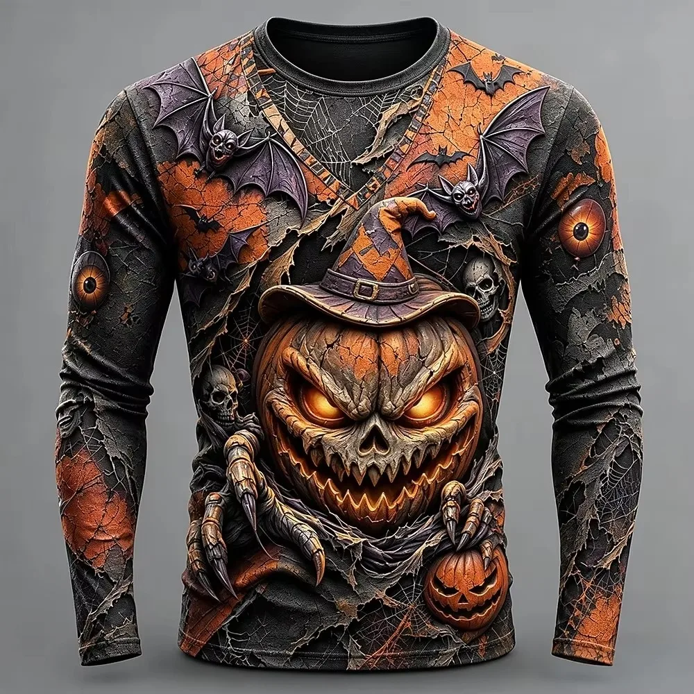 Halloween Scary Pumpkin Pattern Party Cosplay Breath Quick-dry 3D Printed Men Spring-autumn Long Sleeves Cloth Outdoor Sport Top
