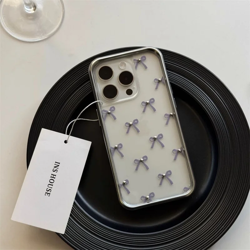 

Simple personality bow suitable for iphone15promax apple 14 mobile phone case 11pro/12pro art 13/14 anti-fall hard shell