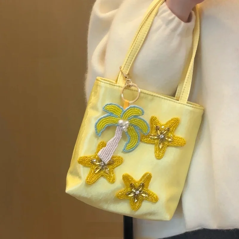 Exquisite Lolita Girl Bag Minimalist Silk Romantic Holiday Beach Bead Starfish Coconut Tree Shell Purple Grape Cute Shoulder Bag