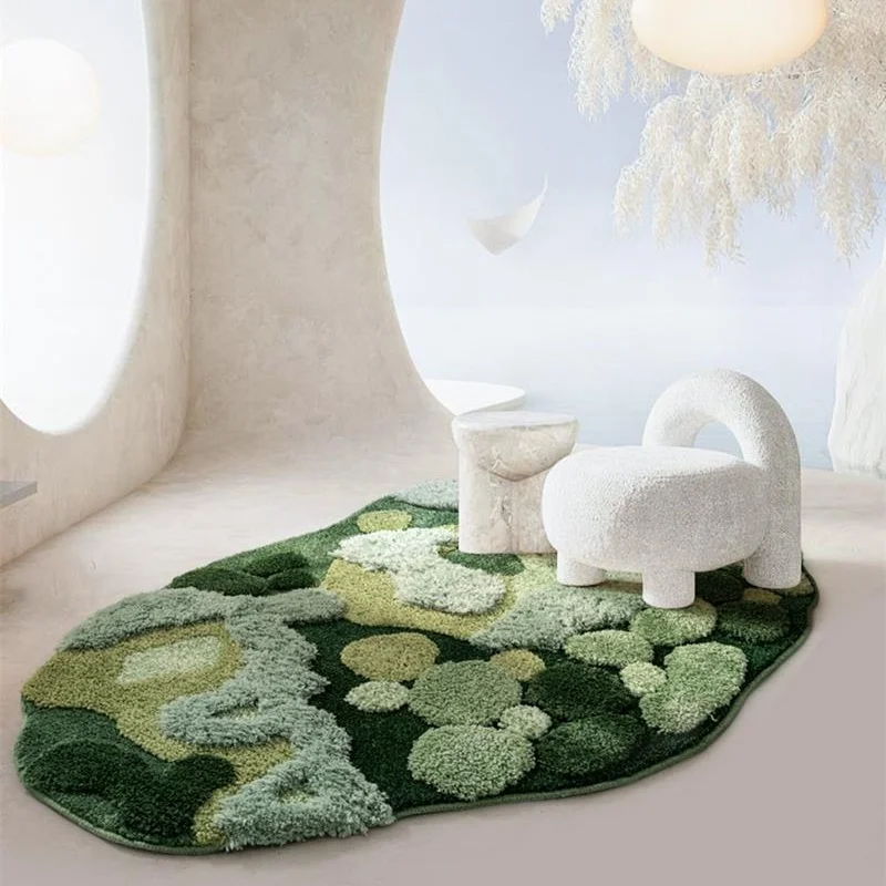 Irregular Art Garden Bedroom Carpet Decoration Home Rugs Living Room Thick Soft Kids Room Bedside Floor Mat Green Tufted Rug