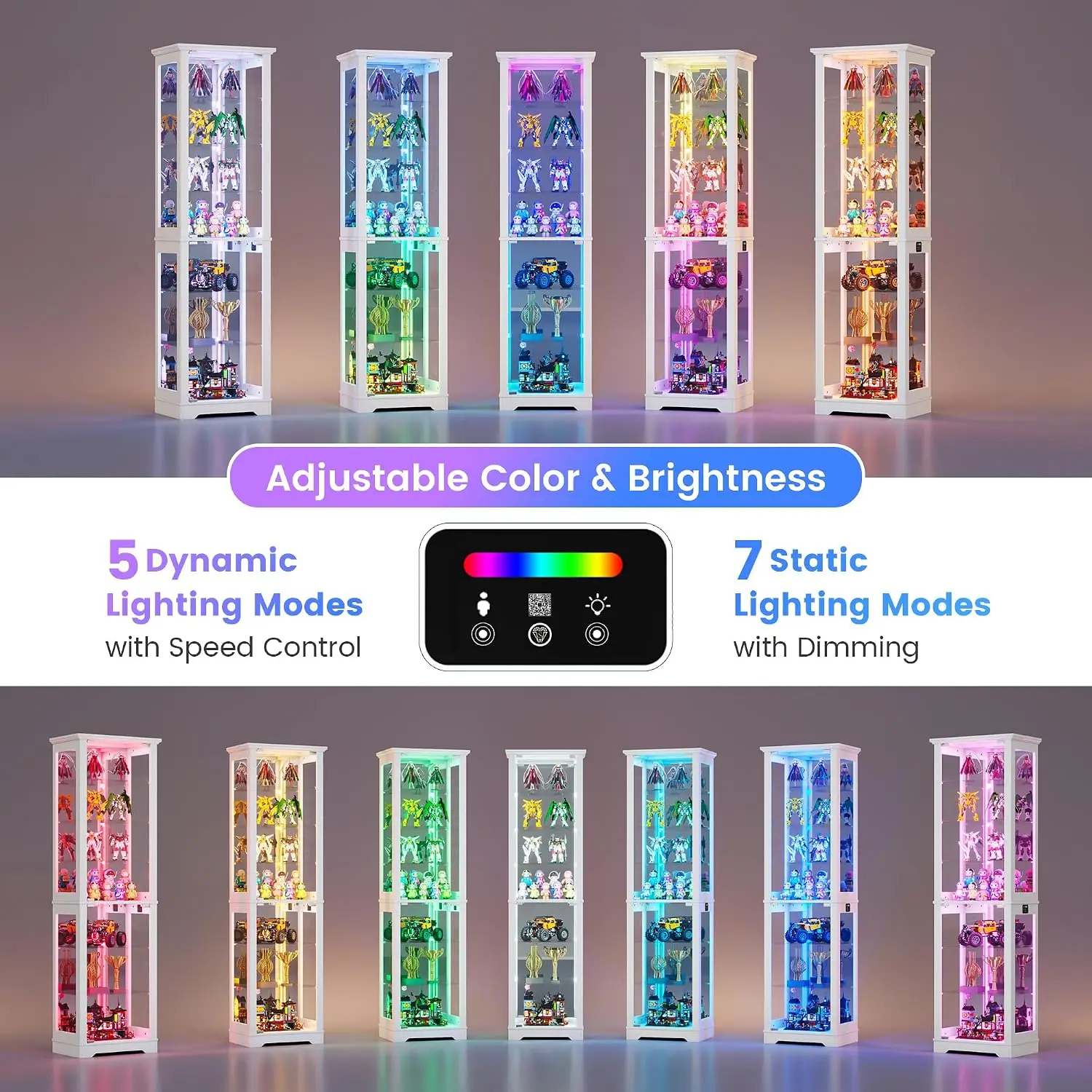 71" Tall Bar Cabinet with RGB Lights, 7-Tier Storage Shelves, White | Modern Home Liqour Cabinet with Motion, Customized image 3