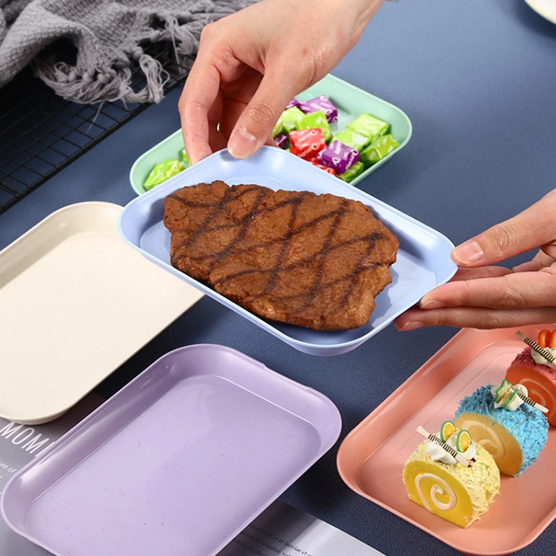 Candy Color Wheat Straw Storage Tray Desktop Sundries Plastic Small Square Plate Decor Trays