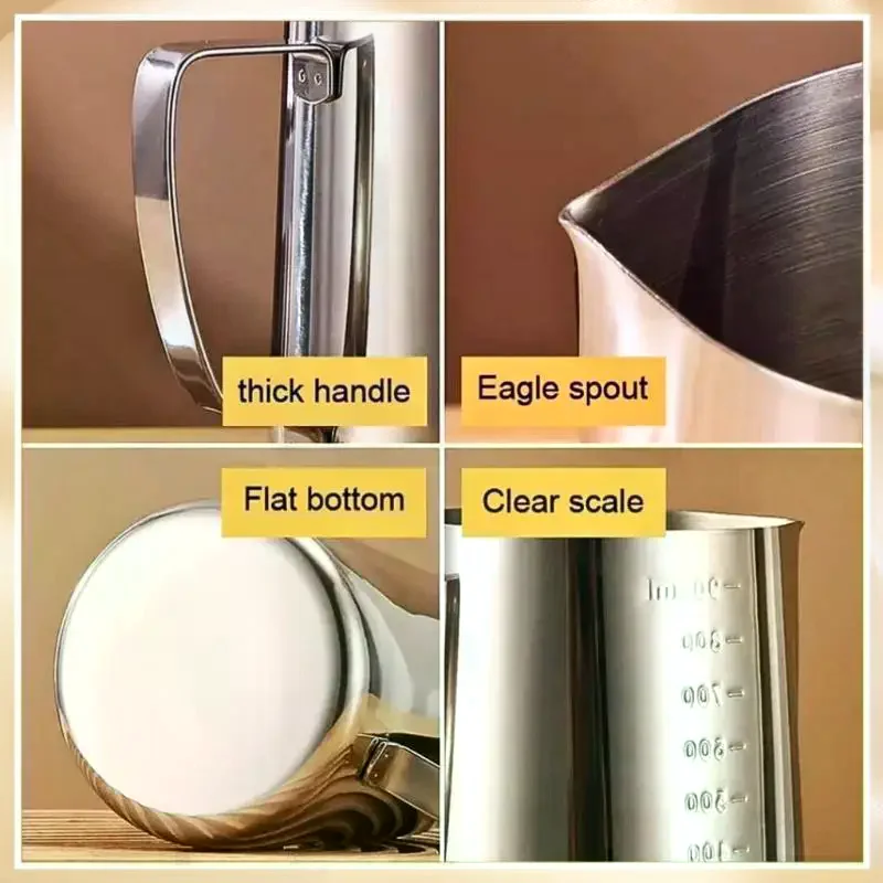 Stainless Steel Milk Frother Jug Coffee Milk Frothing Jug Latte Pitcher Measurement Jug Espresso Barista Tool Coffee Accessories view 5