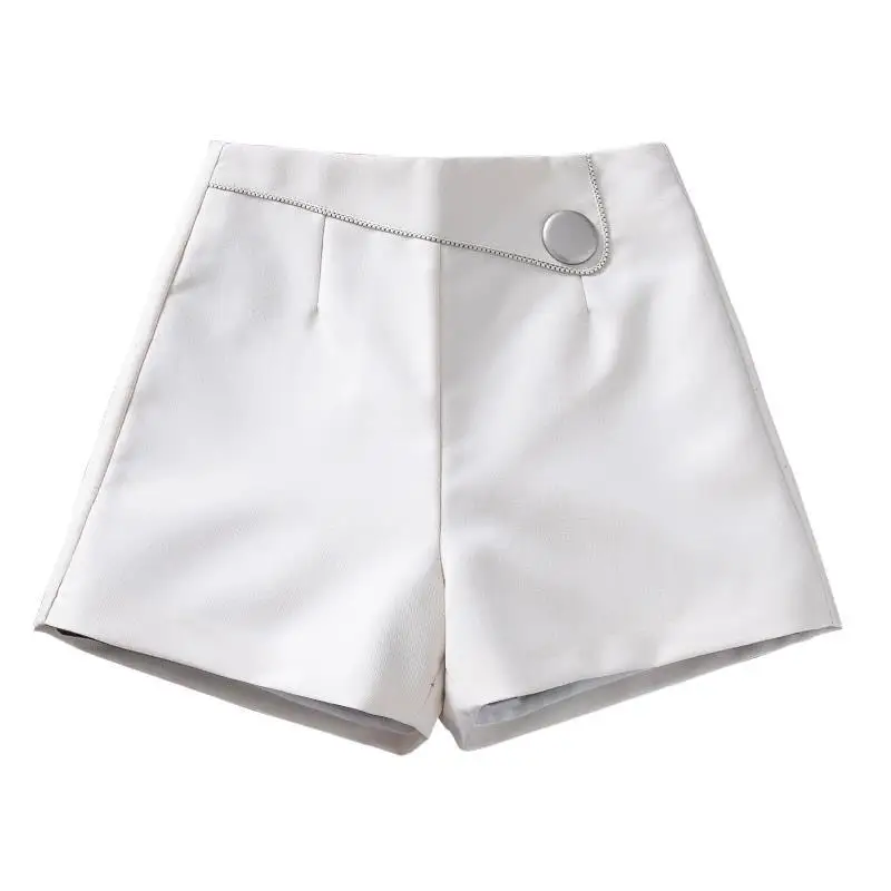 Summer New High Waist Zipper A-line Casual Pants Solid Color All-match Office Wide Leg Shorts Fashion Elegant Women Clothing
