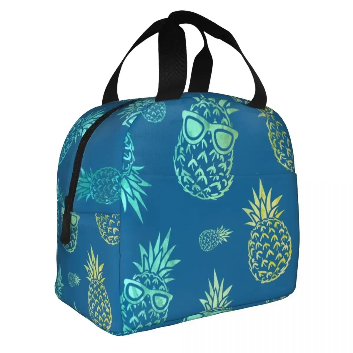 Blue Tropical Watercolor Pineapple Lunch Bag Portable Insulated Oxford Cooler Thermal Food Picnic Work Lunch Box for Women Kids