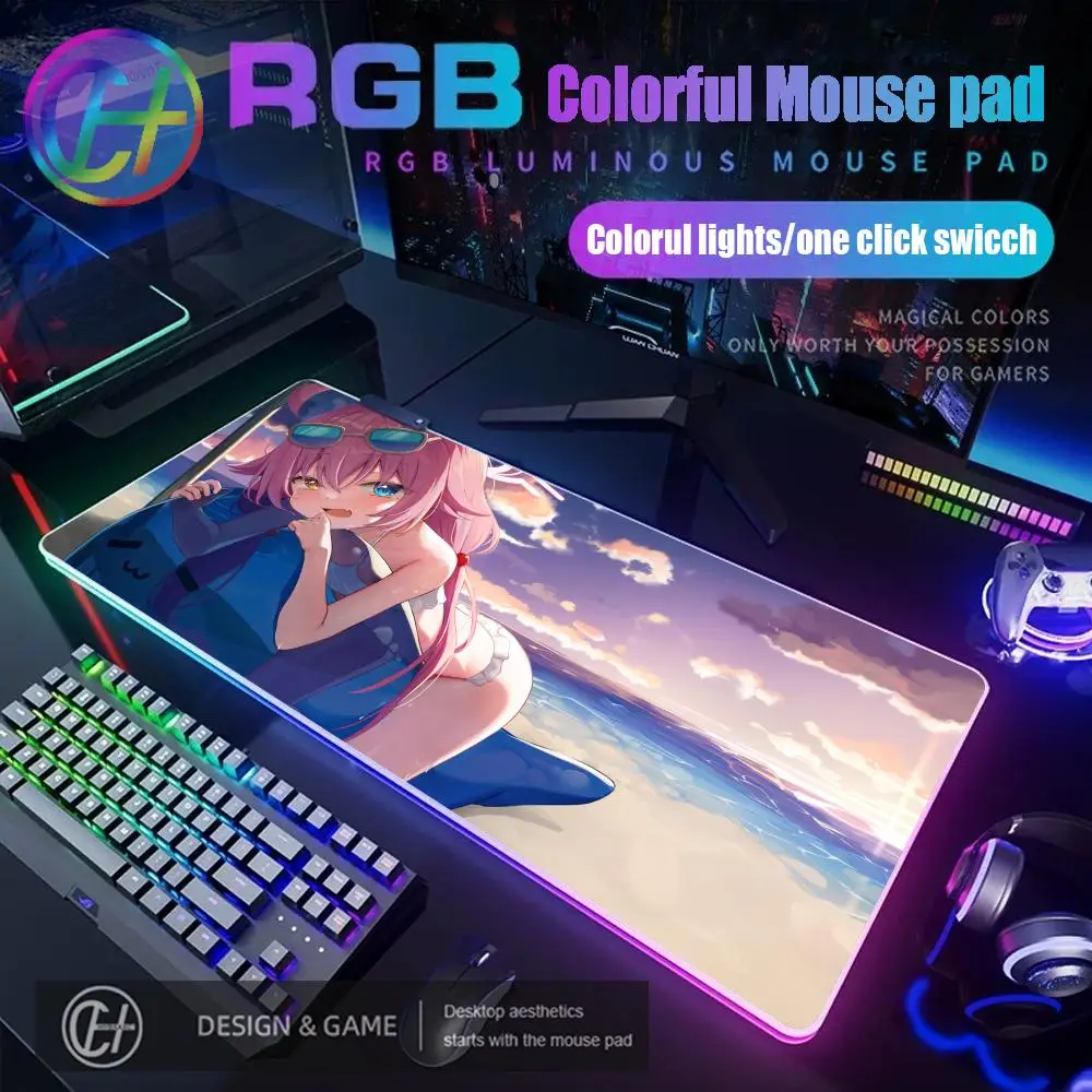 

B_blue_Archive Коврик для мыши RGB Gaming HYBXAXC Коврик для мыши Настольный коврик HD Gamer Большой светодиодный светильник XXL Коврики для мыши ПК Компьютерный ковер