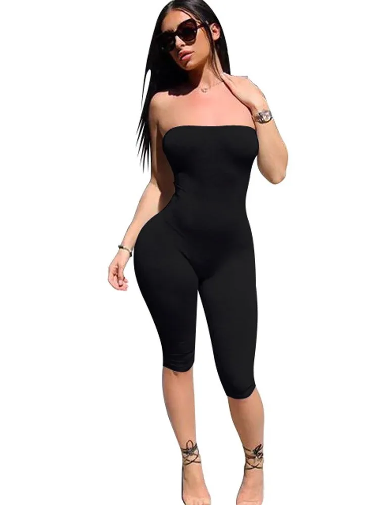 Nero Skinny senza spalline tubo pagliaccetto tuta donna senza maniche Streetwear Catsuit donna vestiti Bodycon Playsuit mulitraut-c.