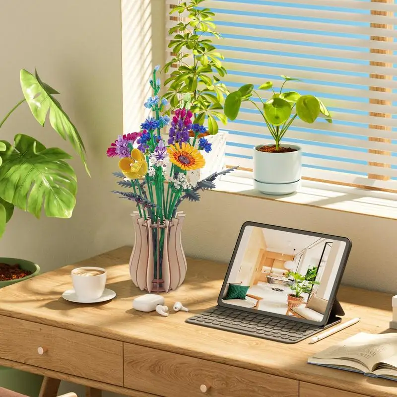 Puzzle Vases For Flowers Flower Bouquet Building Set 3D Puzzles Vase Handcrafted Wood Flower Vase With Display Stand Elegant