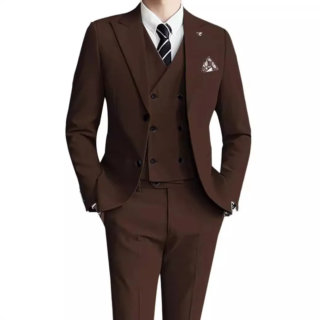 Men's Mixed Color Three-piece Set Wedding Dress Suit Vest Pant