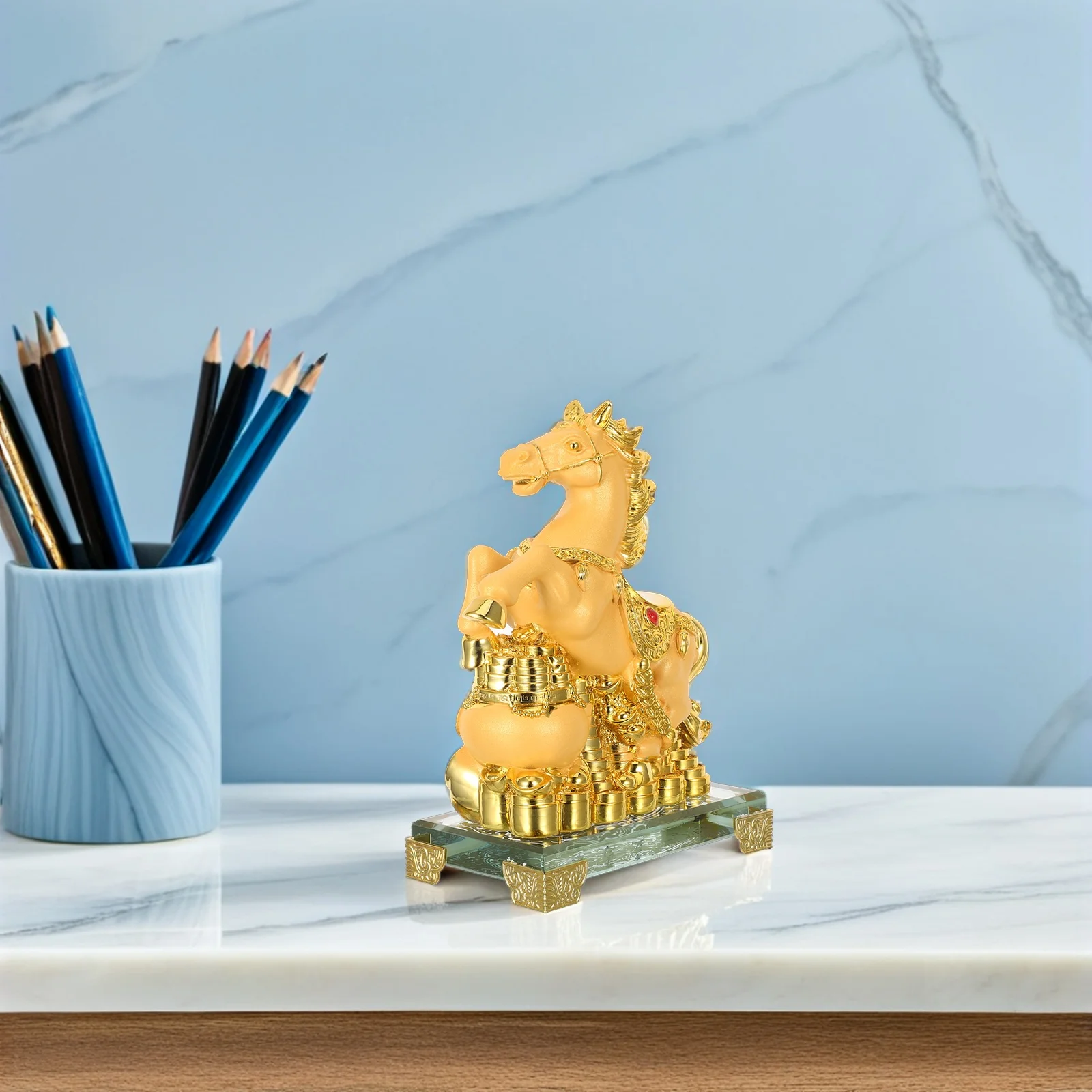 

Resin Standing Horse Statue Sand Gold Finish Elegant Horse Sculpture Home Decor Desktop Office Lunar New Year Animal Art