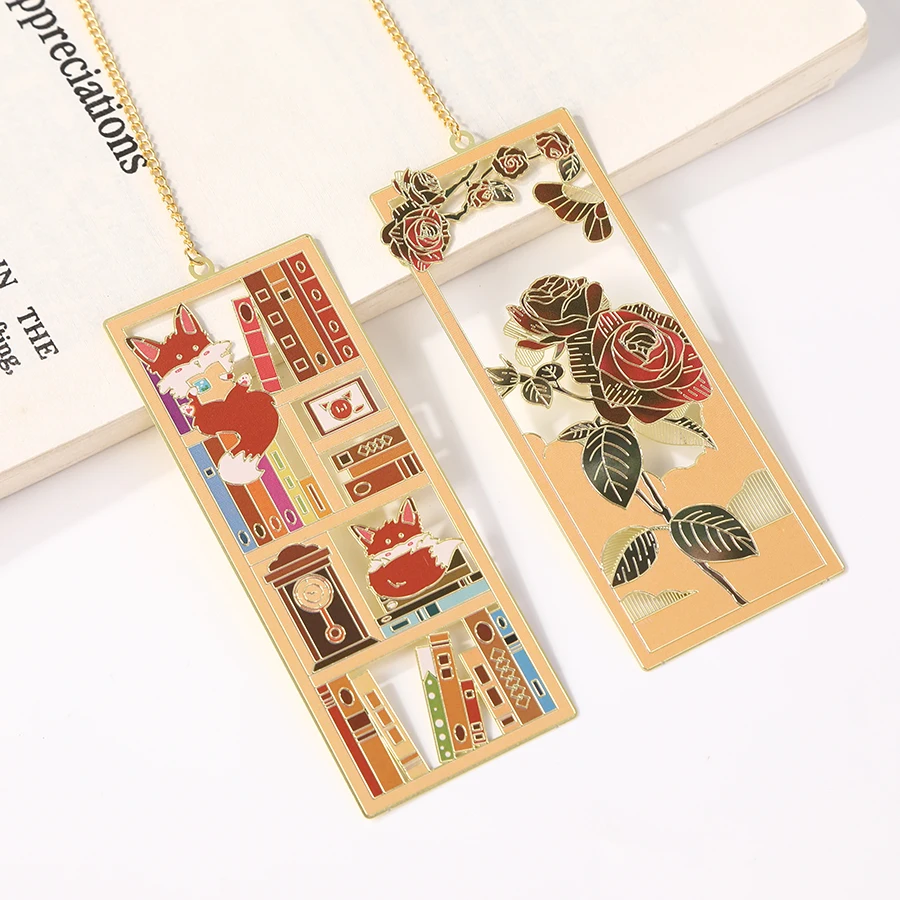 Imagem -03 - Rose Pintura a Óleo Metal Pingente Bookmark Page Mark Estudante Bookmark Papelaria Escola Material de Escritório Presentes