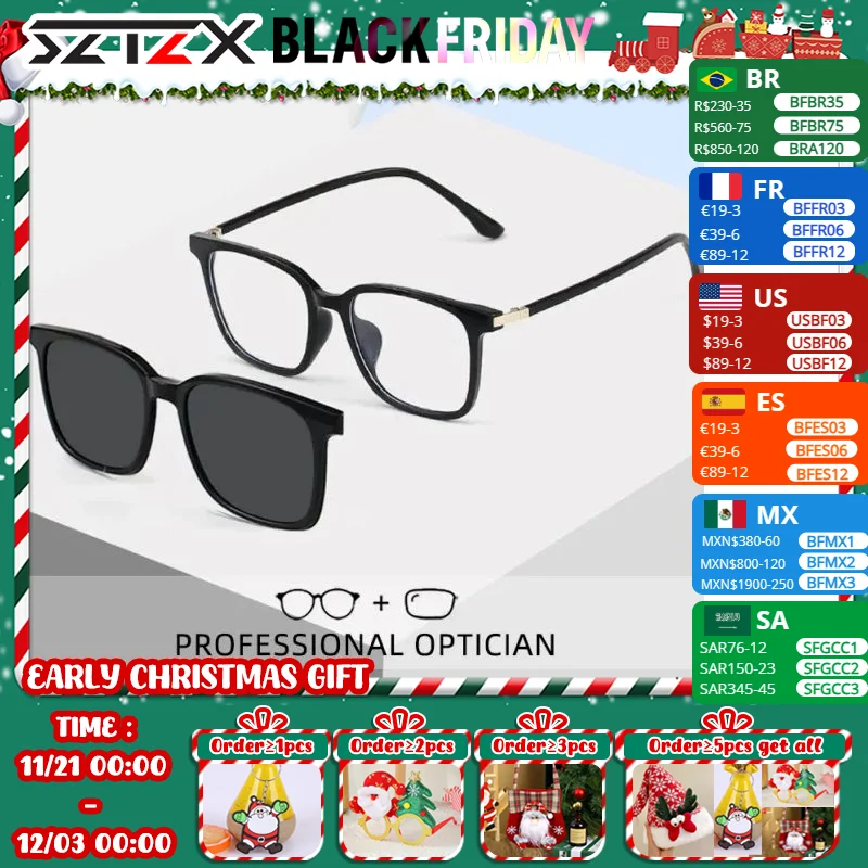 SZTZX Fashion Magnet Clip On Reading Glasses Men Anti-Blue Ray Myopic Hyperopia Prescription Glasses Women Polarized Sunglasses