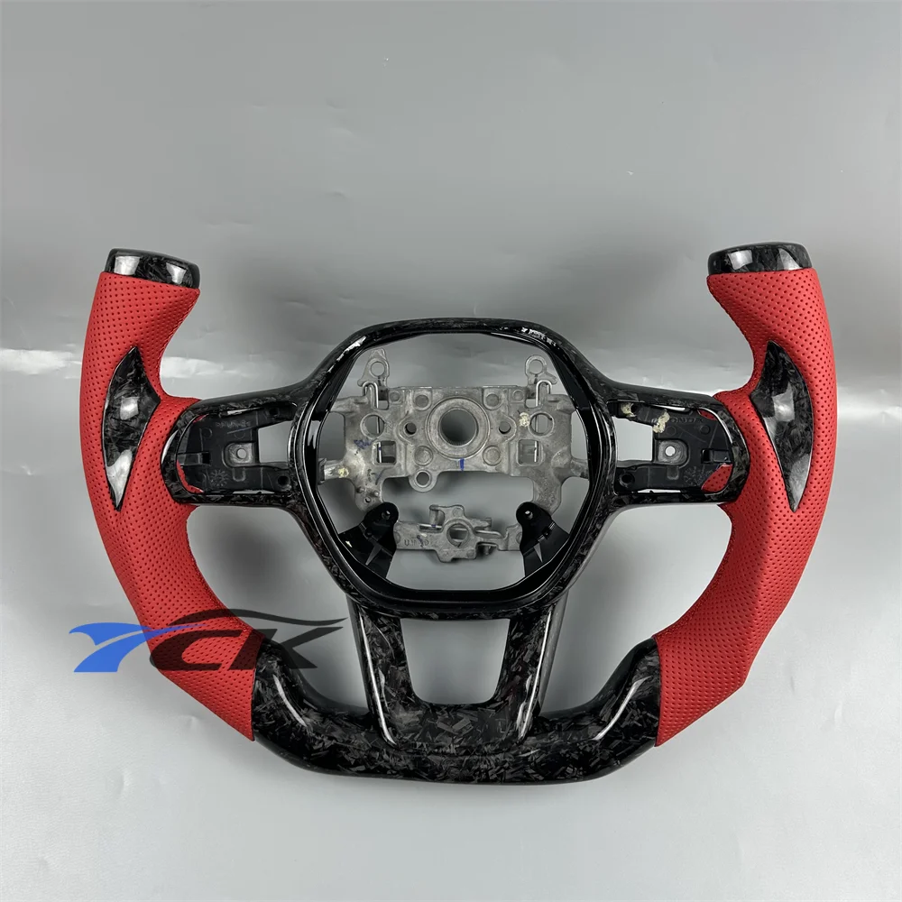 

Customized Black Forged Carbon Fiber Red Leather With button frame Steering Wheel Fit for 2022 2023 2024 2025 Honda Civic