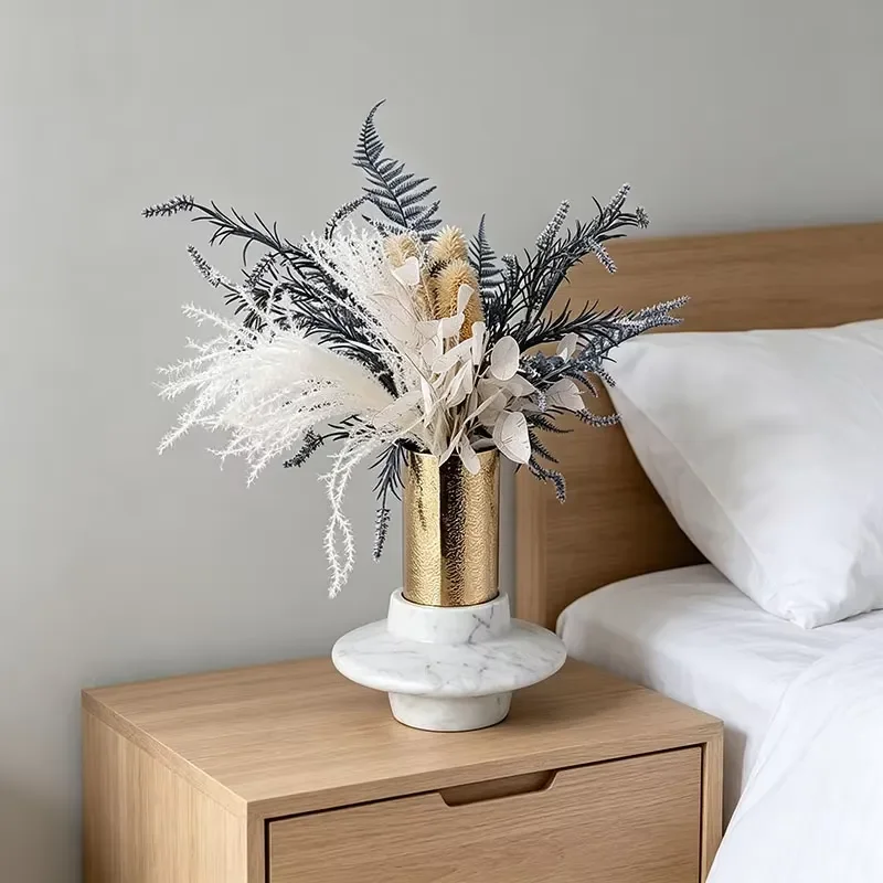 Modern Gold Stainless Steel Vase with Marble Base Elegant Desktop Decor for Living Room Office Hotel Lobby Eco Friendly Home