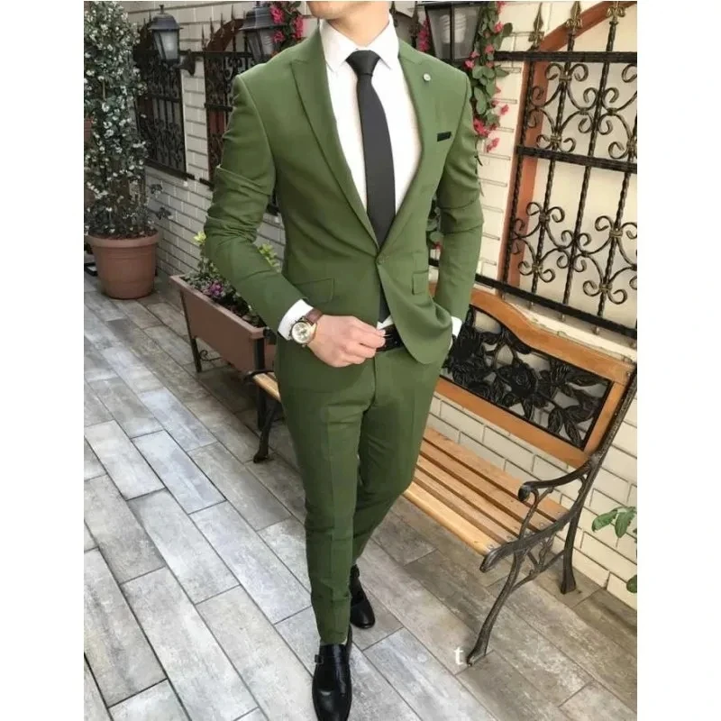 

Green Business Men Suits Wedding Groom Tuxedo Customize Groomsmen Attires Costume Homme (Jacket+Pants)