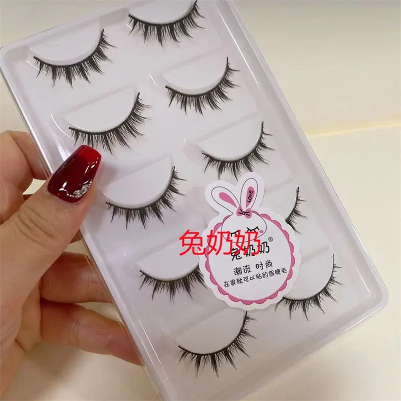 Grandma Rabbit 253 Comic False Eyelashes Natural Look Short to Medium-Length Puffy Eyes Hard Stem 9mm for Single Eyelids