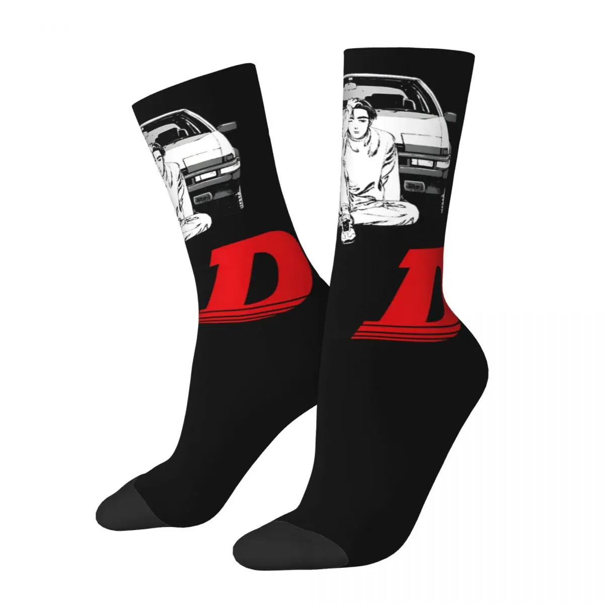 Funny Crazy Sock for Men Initial D Takumi AE86 Hip Hop Vintage Initial D Happy Seamless Pattern Printed Boys Crew compression