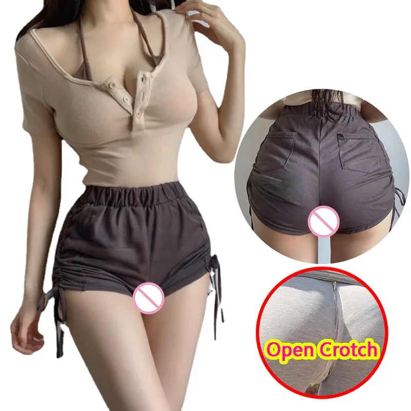 

Woman Open Crotch Mini Pants Hot Summer Booty Lift Crotchless Jeans Shorts Hidden Zipper Korean Fashion Outdoor Sex Game Cloth