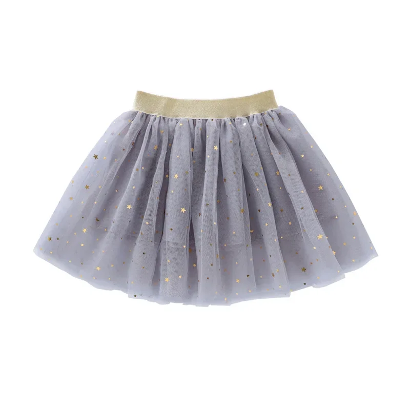 Fashion Kids Girls Mesh Skirts Princess Pretty Stars Fluorescence Floral Pleated Tutu Embroidery Girl Lace Faldas Dance Clothes