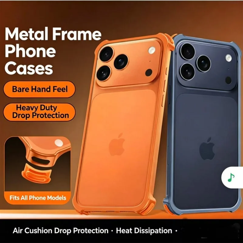 Luxury Metal Aluminum Alloy Frame Lens Protect Phone Case For iPhone 18 17 16 15 14 13 Pro Max Silicone Lining Shockproof Bumper