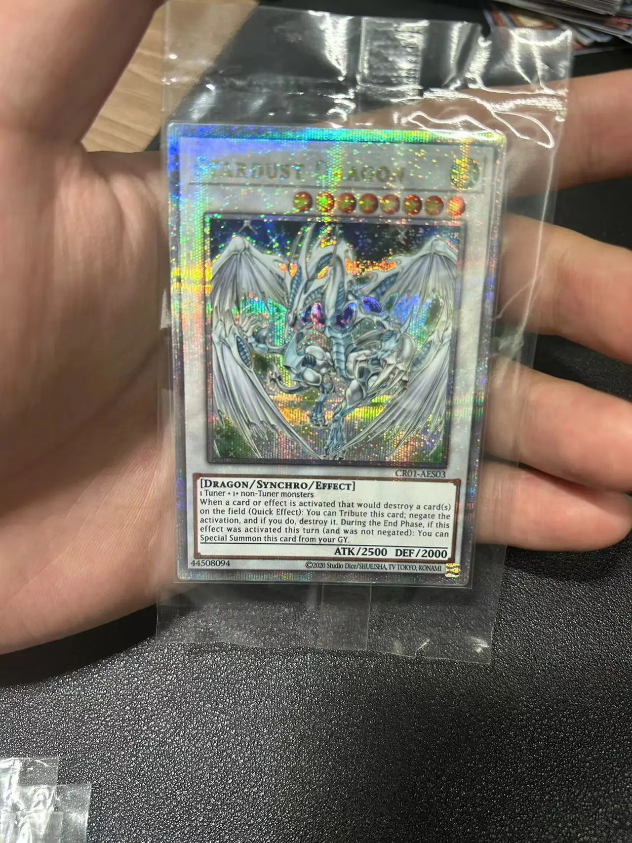 Yu Gi Oh Quasi-ChromeSphere E/QCSER TCG Stardust Dragon(CR01-AES03) Board Game English Gift Collection Toy Card (Not Original)