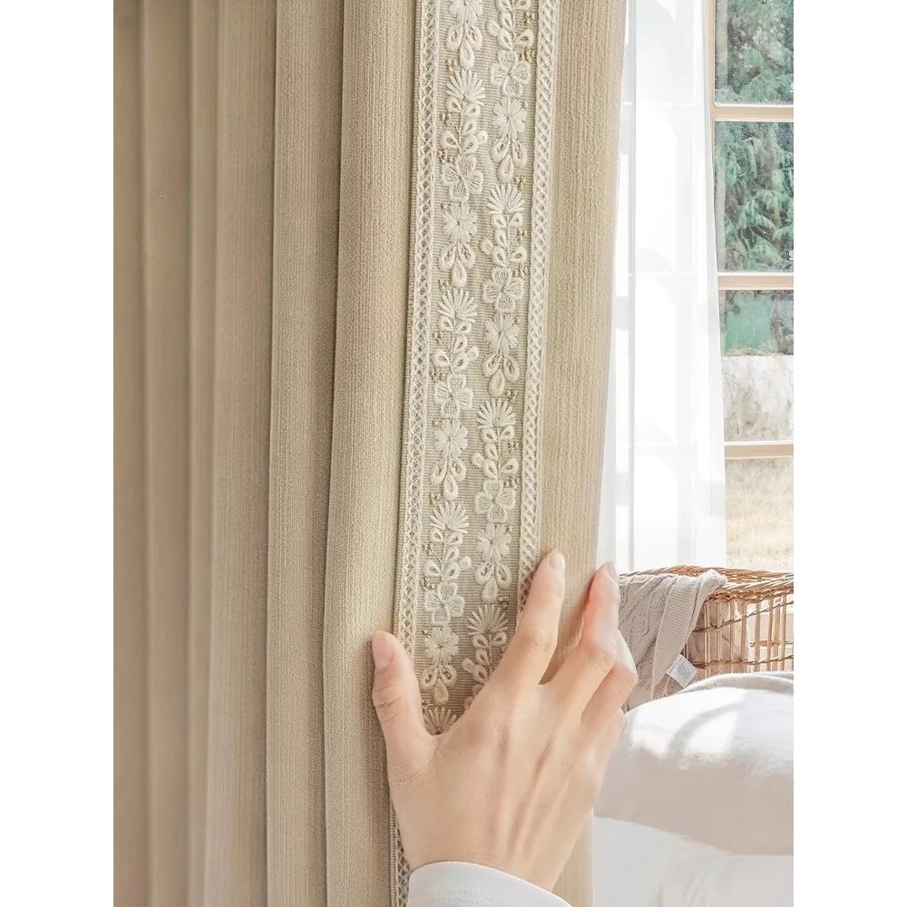 

Chenille Shading Curtains for Living Dining Room Bedroom Light Luxury Modern Embroidered Lace French Window Decor Custom Size