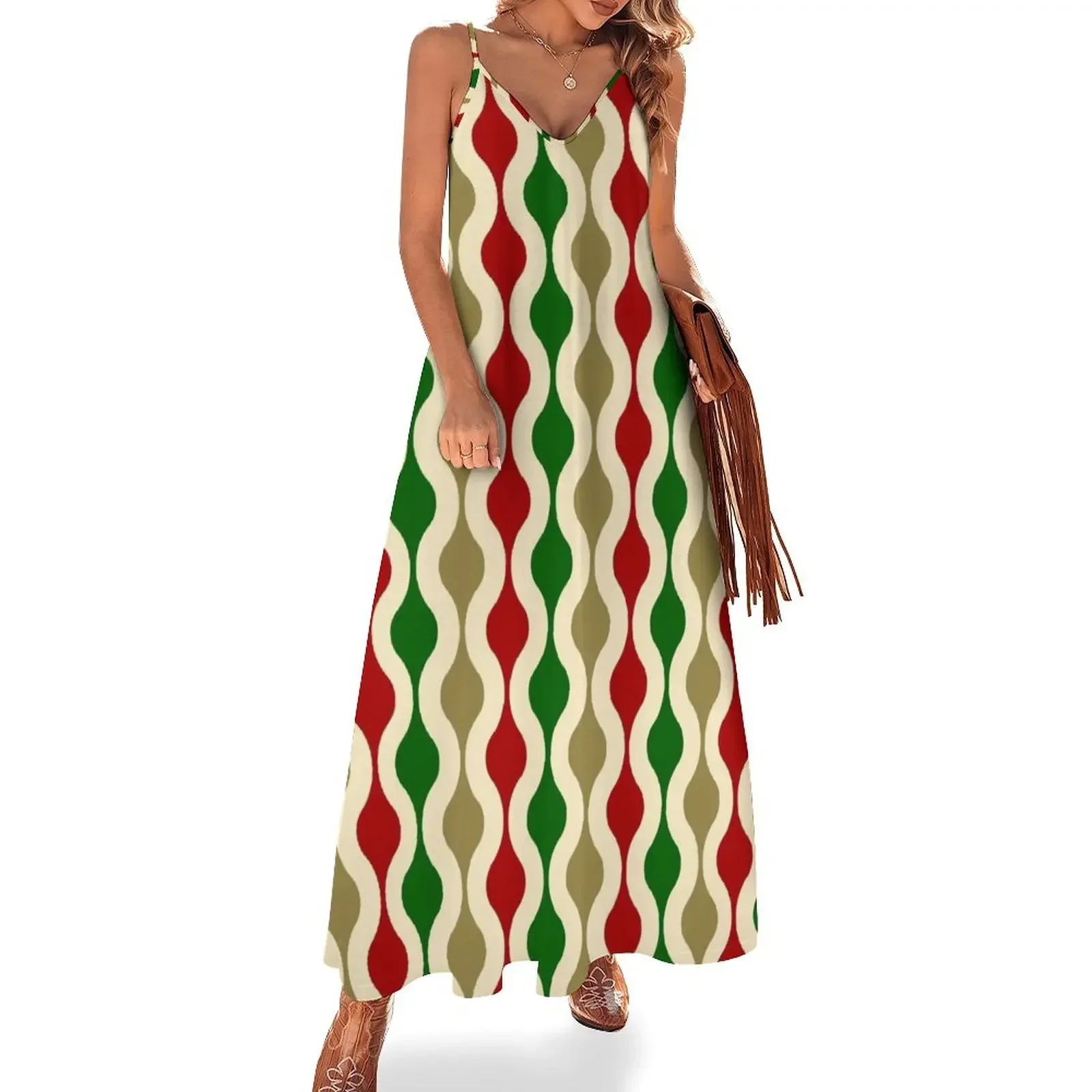 

Groovy 70's pattern Christmas colors Sleeveless Dress womens clothing Women's evening dress Dress