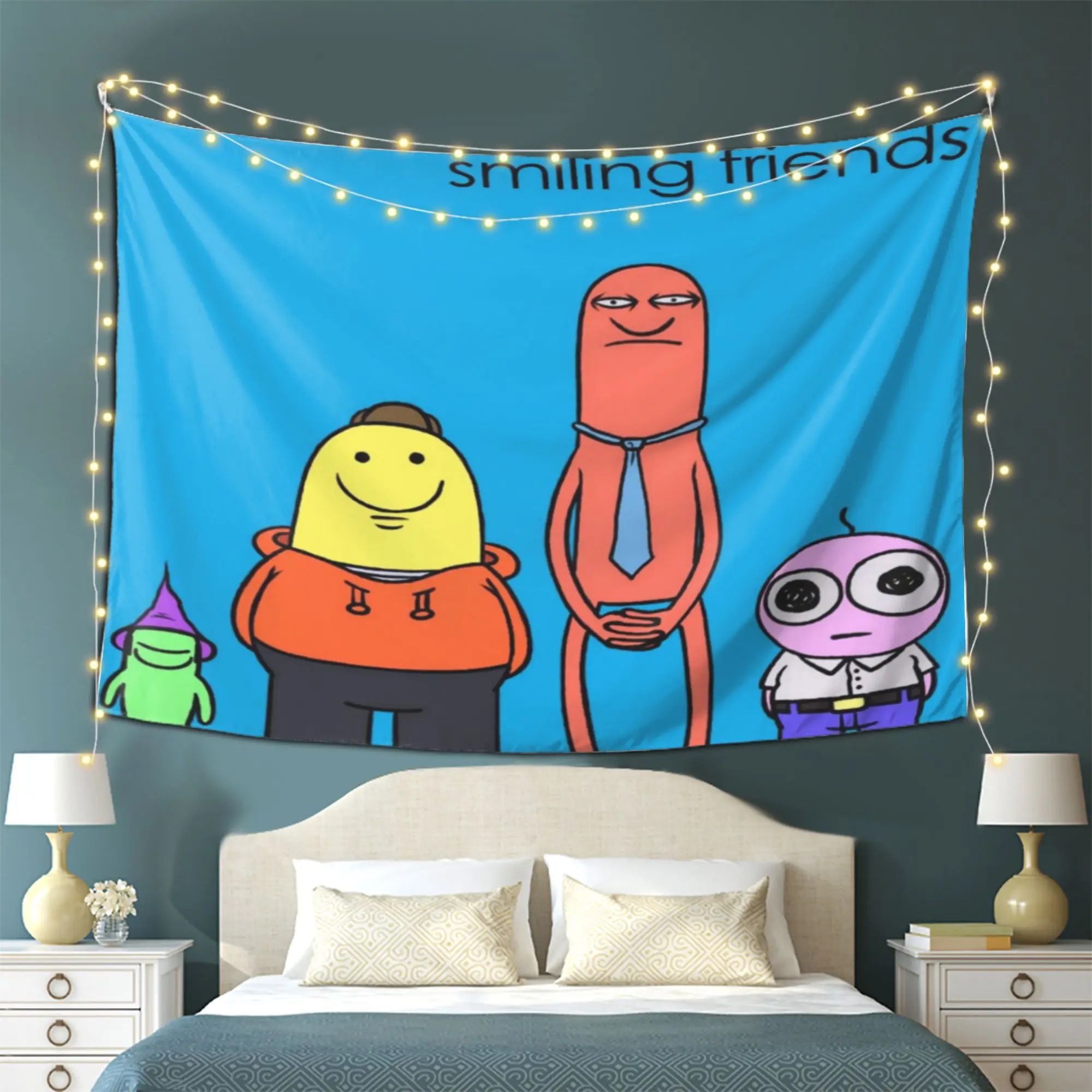 Wandteppich im lächelnden Freunden-Stil |   Wandbehang aus weichem Stoff für Studio, Hof- und Deckendekoration, perfektes Geschenk für schwarzen Humor