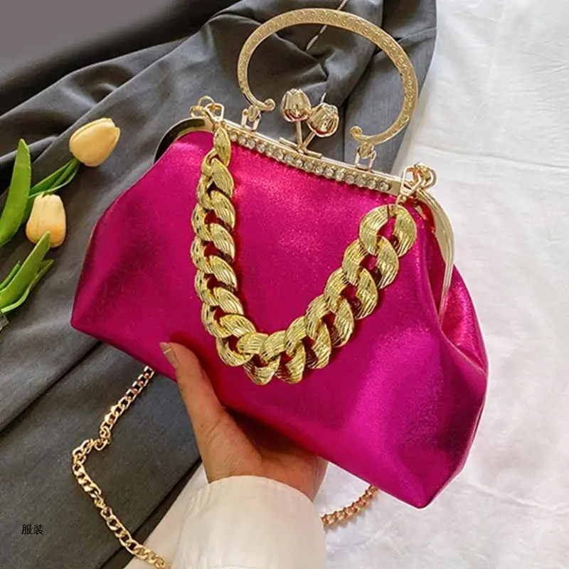 D0UD Elegant Sparkling Shoulder Bag Clutch Purse Evening Bag Women Prom Handbag With Thick Chain Banquets Party Crossbody Bag