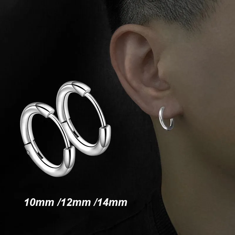 10/12/14mm Kpop Titanium Hoop Earrings for Men Women Round Circle Ear Ring Hypoallergenic Cartilage Piercings Jewelry wholesale - view 2