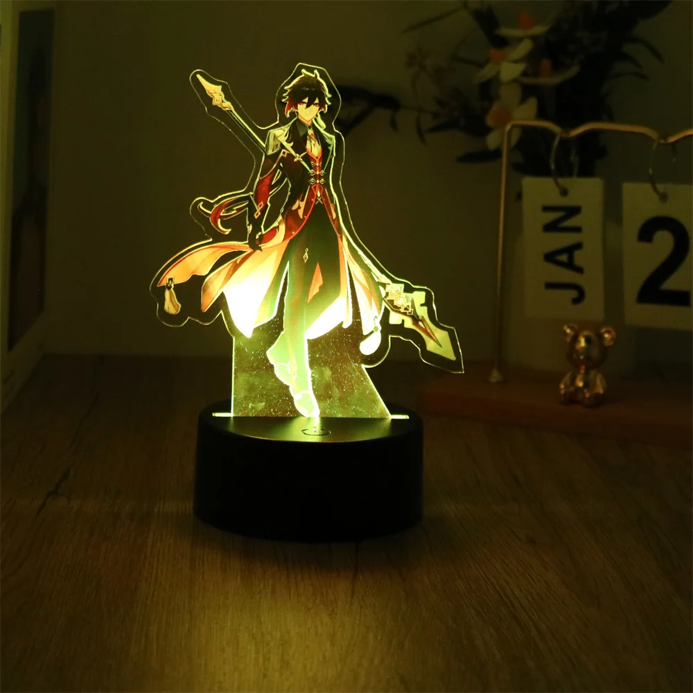 Genshin Impact LED Night Light Zhongli HuTao Xiao Shenhe Anime 3D Lamp for Bedroom Decor Moon lamp Birthday Best Gifts Luces