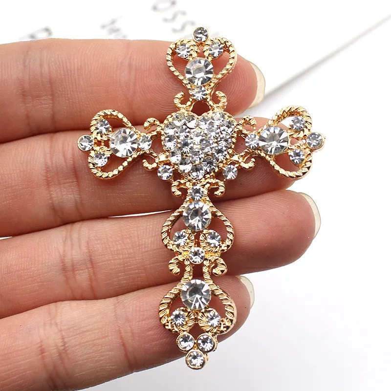 5Pcs 56 * 64MM Shiny Rhinestone Cross Alloy Jewelry Accessories Diy Wedding Dress Headwear Decoration Accessories