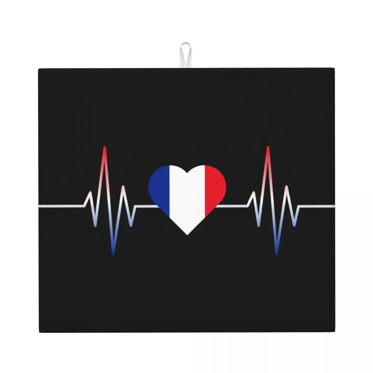 Custom Absorbent Microfiber France Heartbeat French Flag Dish Drying Mat for Kitchen Fast Dry Drainer Pads for Countertop