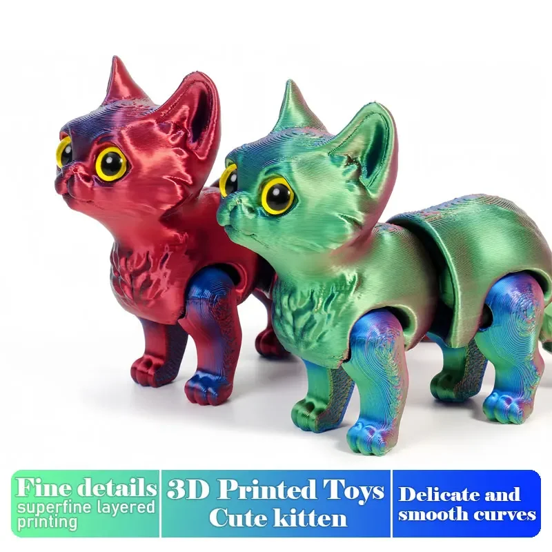 3D Printed Cat Ornaments Colorful Realistic Animals Toy Joints Can Move Freely Cat Model Offices Desktop Decorations Kids Gift