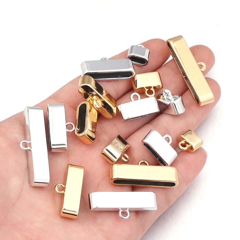 DC 10pcs/lot Alloy Metal End Caps Crimp Beads Clasp For Flat Leather Cord End Clasps Gold Color Connectors for Jewelry Making