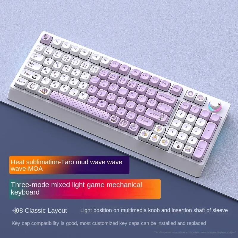 HJS H98 Three Mode Mechanical Keyboard PBT Keycaps MOA Wired/Wireless Customized Bluetooth 2.4G Hot Swap Gaming Keyboard