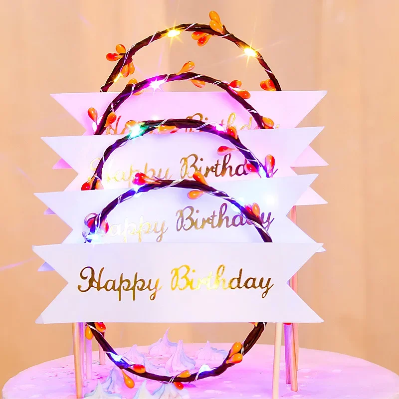 

12pcs LED Wreath Birthday Cake Topper Light Cupcake Toppers Baby Shower For Girls Cake Decorating Supplies