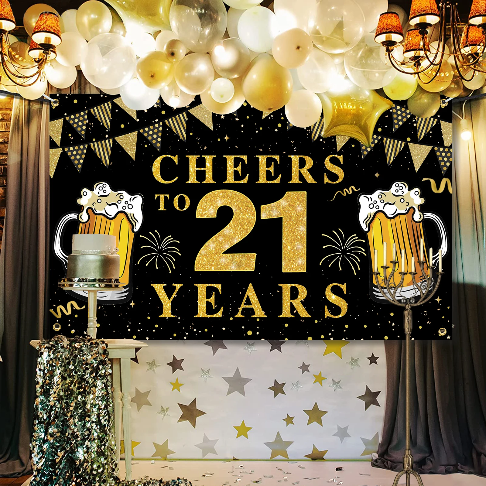 Happy Birthday Banner Backdrop Party Decoration,Cheers Background for Photo Party Supplies Anniversary Photo Booth Poster