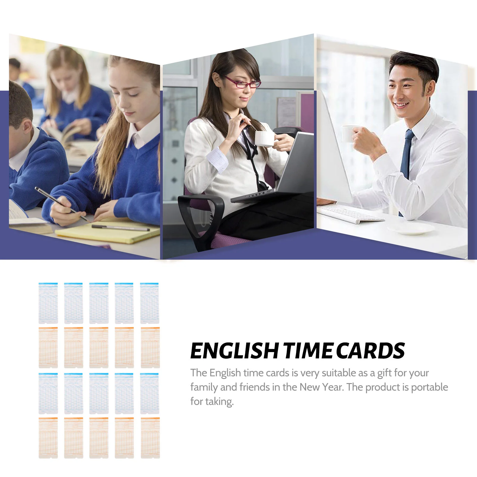 100แผ่นเวลาเข้าร่วมประชุมสำนักงานจัดหาคลังสินค้าบัตรสองด้าน timecard พนักงานสองด้าน