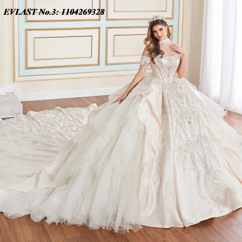 EVLAST-Robe Quinceanera Rose Personnalisée, Robe de Bal en Dentelle, Appliques Perlées, Corset en Clip, Sweet 16, Robe Éducative, 15 Anos, E3Qknit, 2025