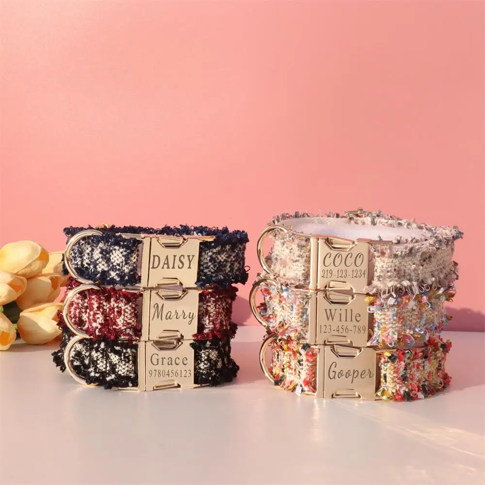 

Free Engraving Personalized Thick Towel Fiber Dog Collar,Customized ID Buckle for Small Medimum Large Dogs, Matching Leash