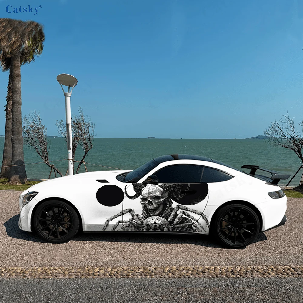 

Украшение боковой наклейки автомобиля с рогатым скелетом и пауком, водонепроницаемая наклейка из ПВХ, устойчивая к царапинам, защита автомобиля, автоаксессуары в подарок